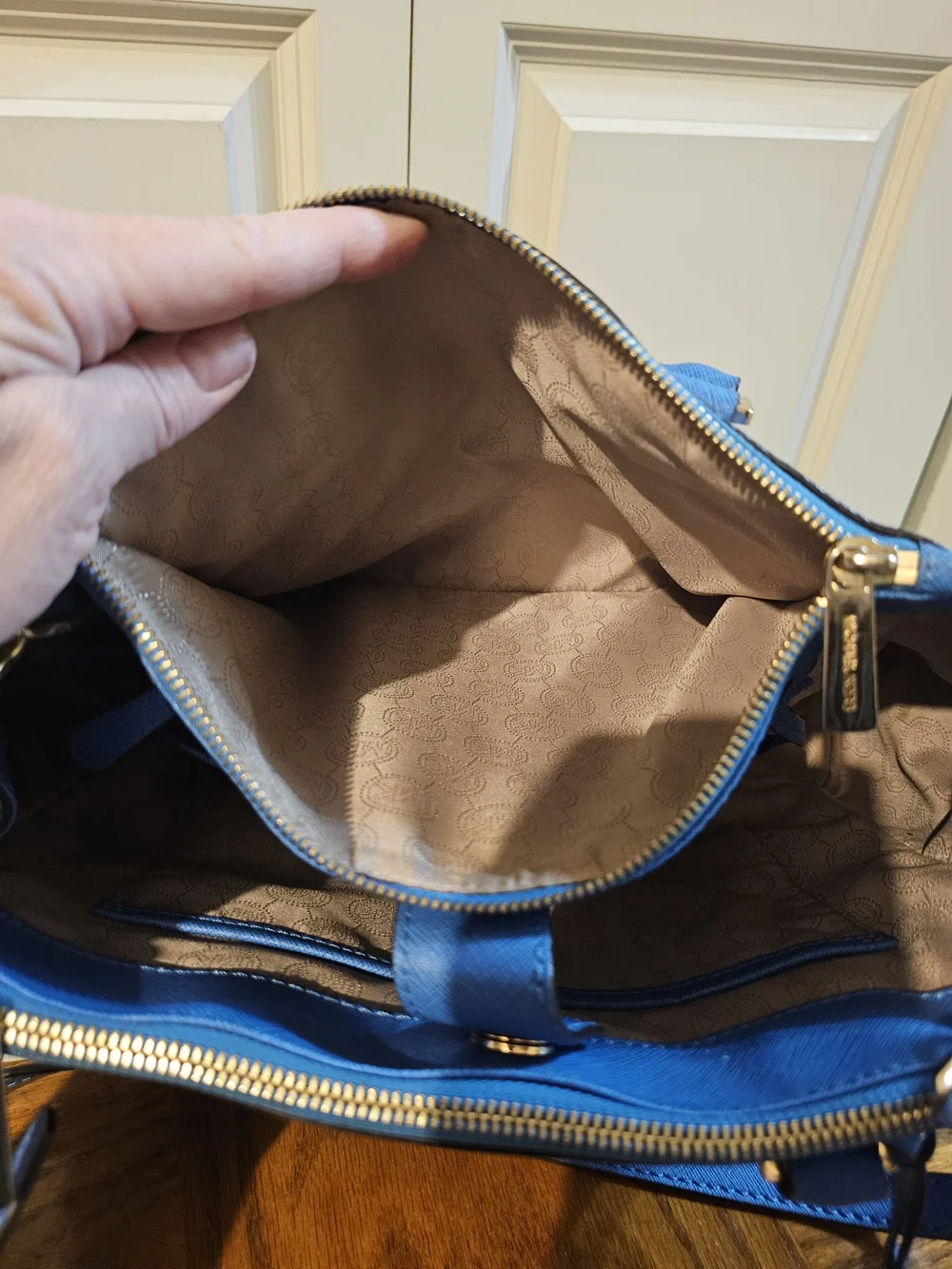 Michael Kors Blue and Black Saffiano Leather Satchel